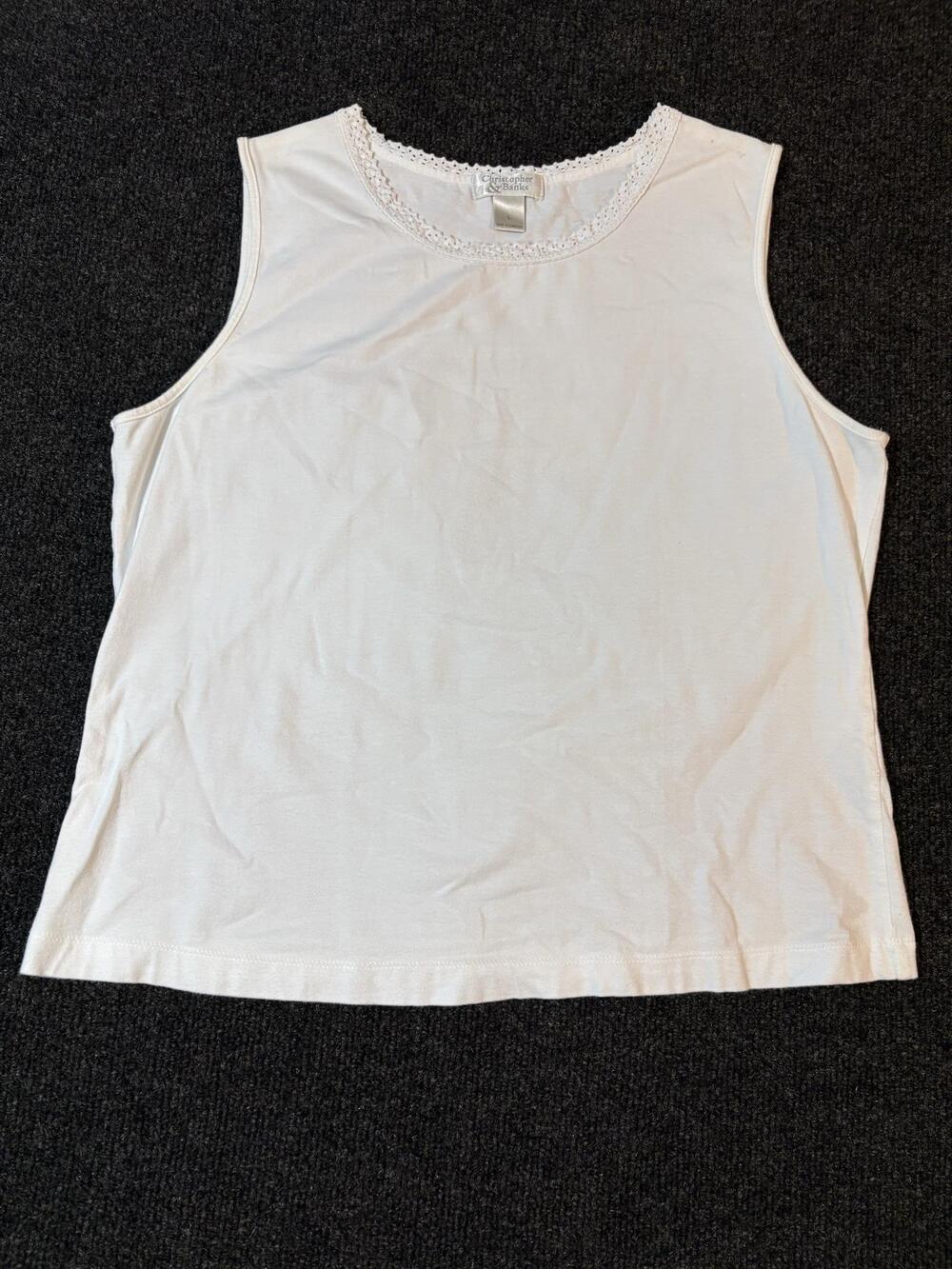 Christopher & Banks Tank Top Womens L White Crochet Scoop Neck Stretch Basic